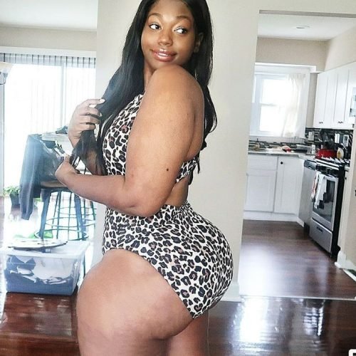 Sasha Royale – ebony temptress in leopard-print bodysuit showing her curves