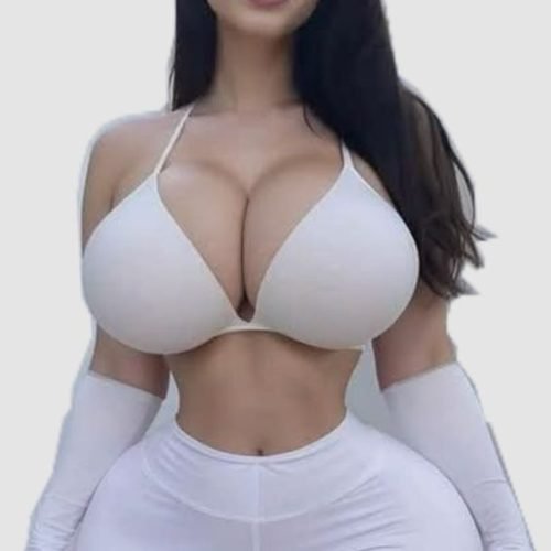 Valentina Cruz in a tight white outfit highlighting her curves and cleavage