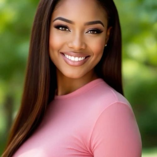 Ebony goddess with radiant smile in pink top Ebony goddess with radiant smile in pink top